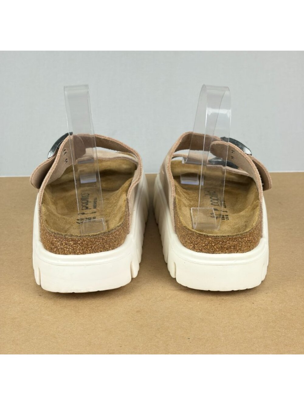 Papillio Birkenstock Arizona Chunky Platform Sandals Womens 10 Beige Buckled - Picture 4 of 8